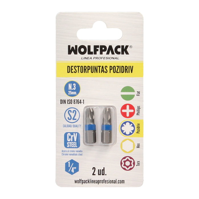 WOLFPACK LINEA PROFESIONAL Lot de 2 embouts Pozidriv N.3