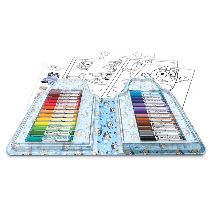 Crayola - Maletin de Coloriage Bluey 45 Piezas - Coffret avec 26 Mini Feutres, 20 Pages et Autocollants - Licence Officielle - Version Espagnole Crayola - Maletin de Coloriage Bluey 45 Piezas - Coffret avec 26 Mini Feutres, 20 Pages et Autocollants - Licence Officielle - Version Espagnole