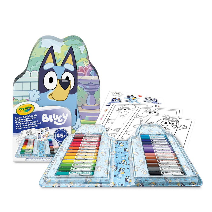 Crayola - Maletin de Coloriage Bluey 45 Piezas - Coffret avec 26 Mini Feutres, 20 Pages et Autocollants - Licence Officielle - Version Espagnole Crayola - Maletin de Coloriage Bluey 45 Piezas - Coffret avec 26 Mini Feutres, 20 Pages et Autocollants - Licence Officielle - Version Espagnole