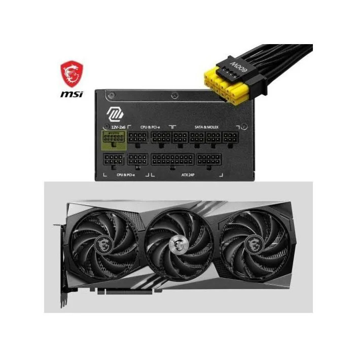 MSI MAG A1000GL - Alimentation PC Gaming Modulaire 1000W 80 PLUS Gold, ATX 3.1, PCIe 5.1, Connecteur 16 broches 600W, Ventilateur 135mm, Câbles Plats