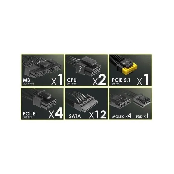 MSI MAG A1000GL - Alimentation PC Gaming Modulaire 1000W 80 PLUS Gold, ATX 3.1, PCIe 5.1, Connecteur 16 broches 600W, Ventilateur 135mm, Câbles Plats