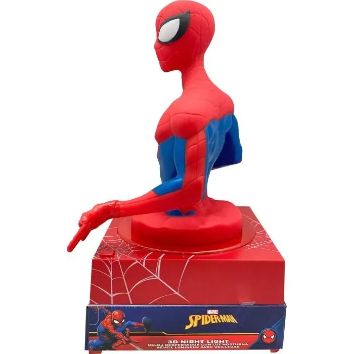 Kids Licensing Réveil Lampe Veilleuse 3D Spiderman Figurine LED avec 2 Piles AA - Modèle SPD3621