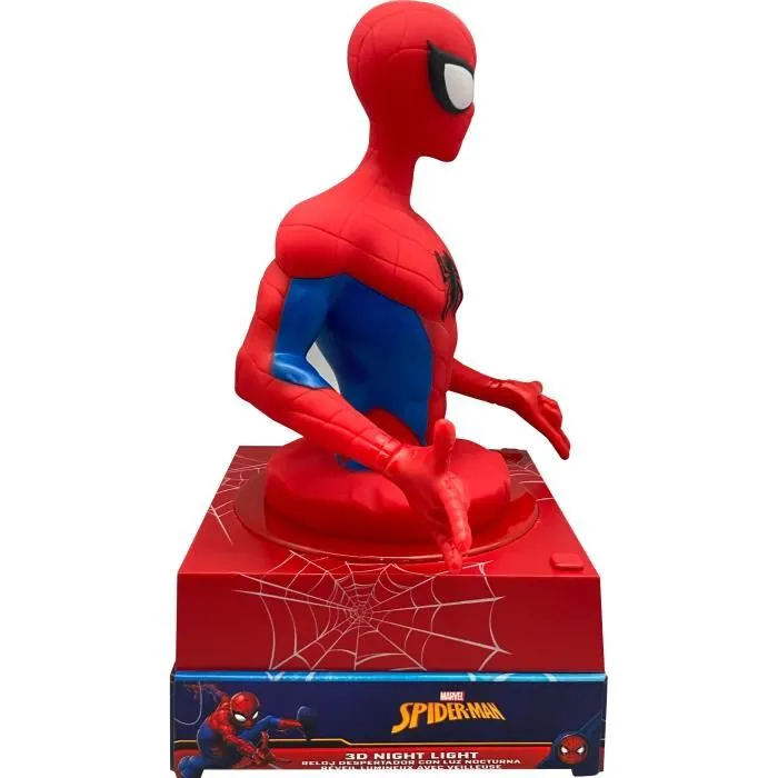Kids Licensing Réveil Lampe Veilleuse 3D Spiderman Figurine LED avec 2 Piles AA - Modèle SPD3621