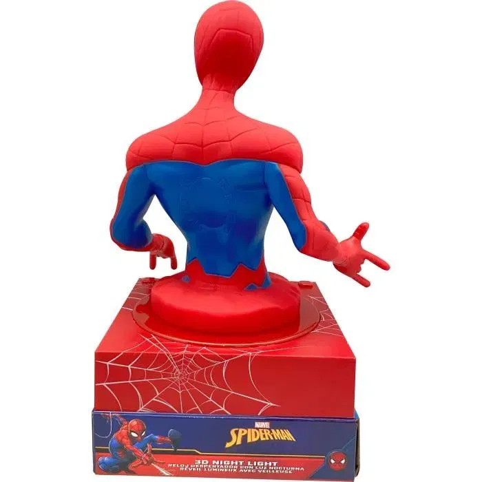 Kids Licensing Réveil Lampe Veilleuse 3D Spiderman Figurine LED avec 2 Piles AA - Modèle SPD3621