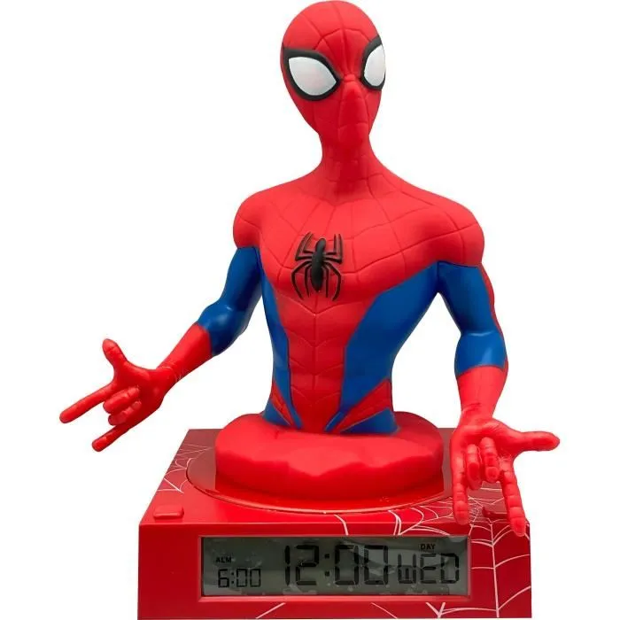 Kids Licensing Réveil Lampe Veilleuse 3D Spiderman Figurine LED avec 2 Piles AA - Modèle SPD3621