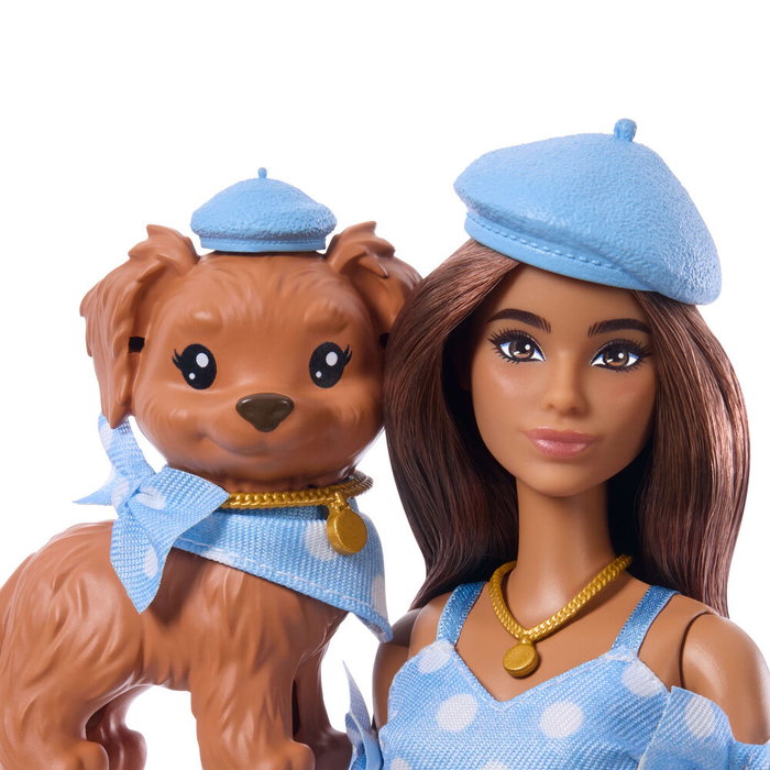 MATTEL Barbie Twinning Looks - Muñeca Latina avec son chiot et tenues assorties - Ensemble de poupée avec accessoires - Jeu pour enfants de 3 ans et plus