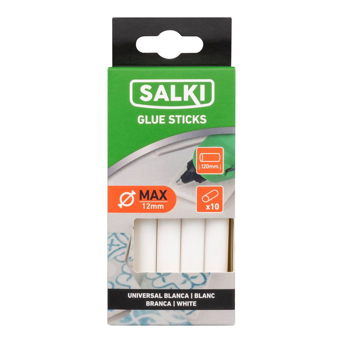 Salki Bâtonnets de colle thermofusible blanche usage universel Ø 12 x 120 mm, 10 unités Salki Bâtonnets de colle thermofusible blanche usage universel Ø 12 x 120 mm, 10 unités