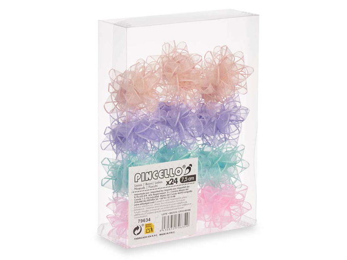 Pincello PVC 24 Pièces Visillo Boucles Pastel Couleurs Vert Bleu Violet Rose 7,5 cm (Set de 12)
