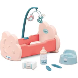 Ecoiffier Nursery 1835 - Lit à bascule bébé avec mobile et accessoires (pot, couches, peigne, thermomètre, biberon) - Jouet dès 18 mois