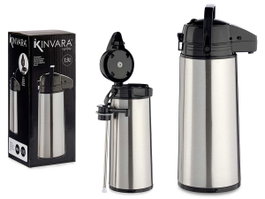 Kinvara Thermos à Robinet en Acier Inoxydable 1,9 L Argent et Noir 17 x 35,5 x 13,5 cm (Set de 4)