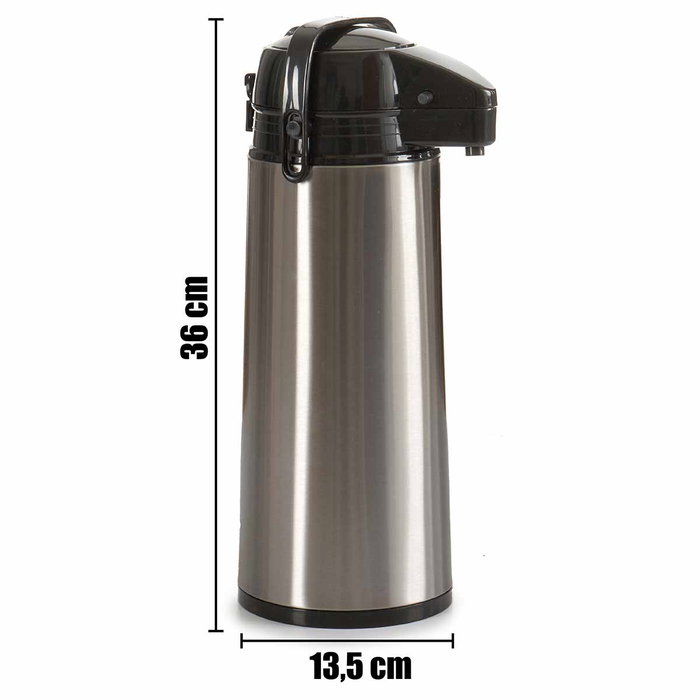 Kinvara Thermos à Robinet en Acier Inoxydable 1,9 L Argent et Noir 17 x 35,5 x 13,5 cm (Set de 4)