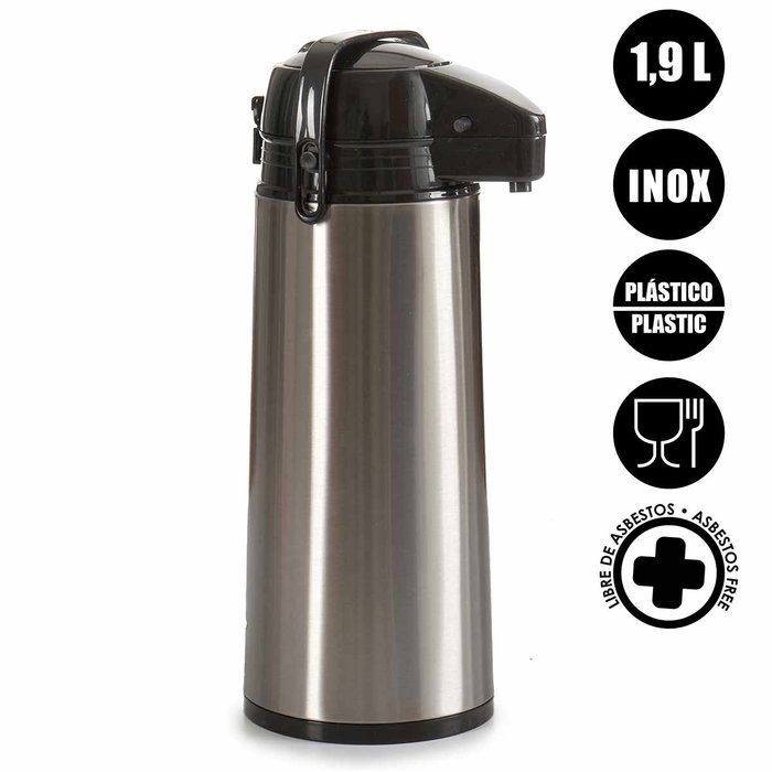 Kinvara Thermos à Robinet en Acier Inoxydable 1,9 L Argent et Noir 17 x 35,5 x 13,5 cm (Set de 4)