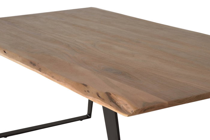 GINER Y COLOMER - Table de Salle à Manger en Bois d'Acacia Naturel avec Pieds en Métal Noir - 205 x 100 x 76 cm