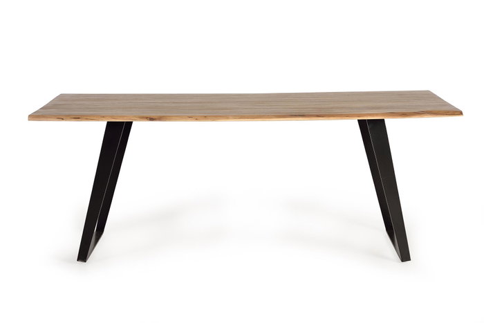 GINER Y COLOMER - Table de Salle à Manger en Bois d'Acacia Naturel avec Pieds en Métal Noir - 205 x 100 x 76 cm