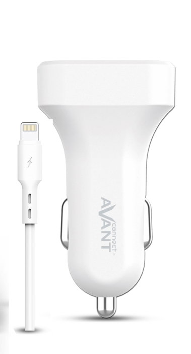 AVANT CONNECT Chargeur voiture 2.4A 2 ports USB + câble Lightning