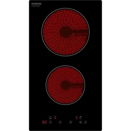 Oceanic Plaque de Cuisson Domino Vitrocéramique 2 Foyers (16.5 et 20 cm) 2900W Commandes Sensitives 9 Niveaux de Puissance