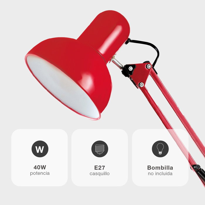 GSC Evolution Flexo de bureau avec clip rouge E27 40W