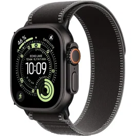 Apple Watch Ultra 3 GPS + Cellular 49mm Boîtier Titanium Noir avec Bracelet Trail Loop Noir/Charbon S/M
