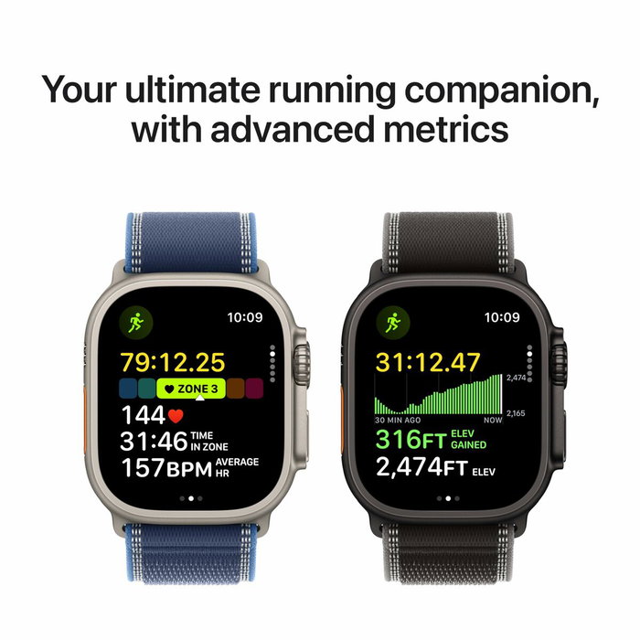 Apple Watch Ultra 3 GPS + Cellular - Boîtier Black Titanium - Bracelet Black/Charcoal Trail Loop - S/M