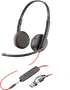 Poly Blackwire 3325 Casque stéréo USB-C, Jack 3,5 mm et Adaptateur USB-A, Certifié Microsoft Teams, Noir