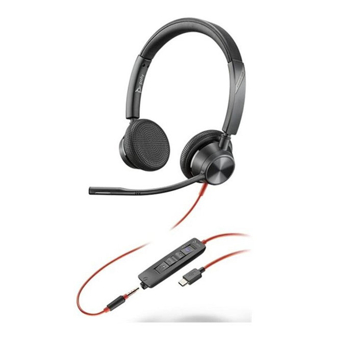Poly Blackwire 3325 Casque stéréo USB-C, Jack 3,5 mm et Adaptateur USB-A, Certifié Microsoft Teams, Noir