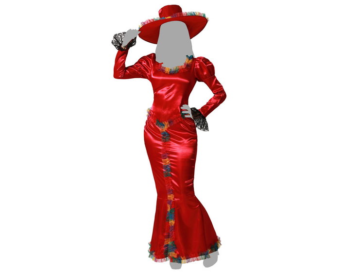 Déguisement Catrina Adulte Femme XXL - Robe Longue Rouge et Grand Chapeau avec Fleurs - Inspiré du Jour des Morts - Polyester 2025