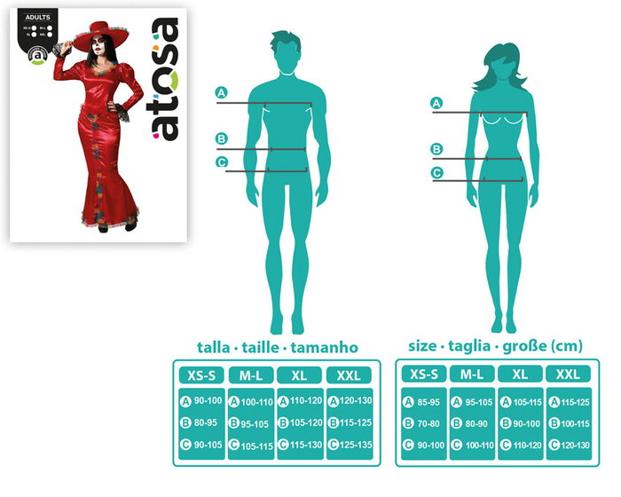 Déguisement Catrina Adulte Femme XXL - Robe Longue Rouge et Grand Chapeau avec Fleurs - Inspiré du Jour des Morts - Polyester 2025