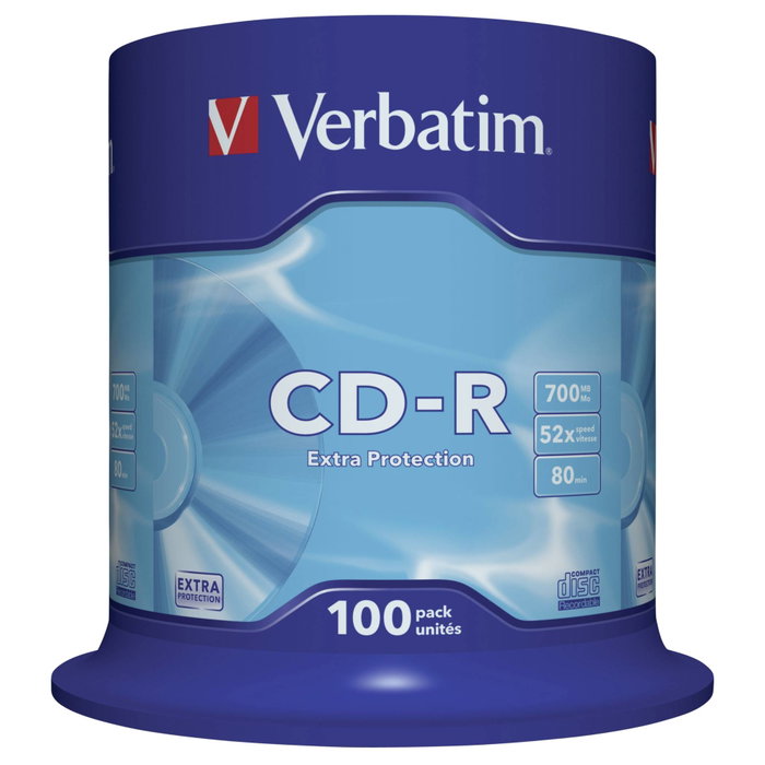Verbatim CD-R 700 MB 48x Datalife Extra Protection, 100 unités Verbatim CD-R 700 MB 48x Datalife Extra Protection, 100 unités
