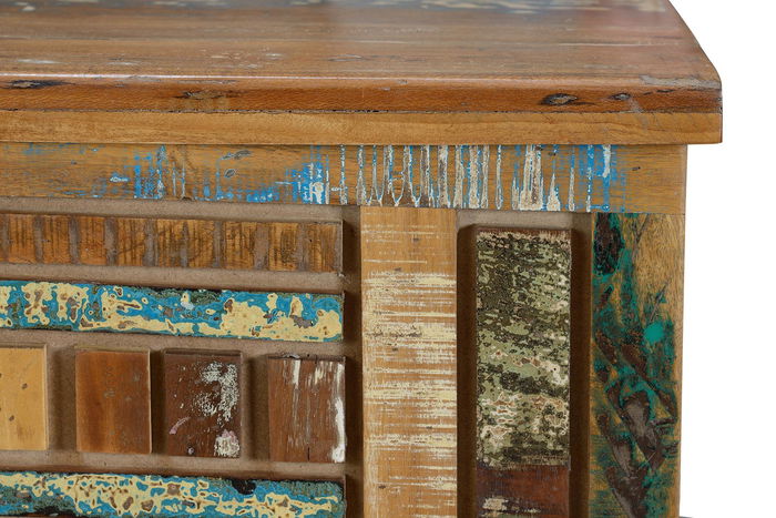 GINER Y COLOMER - Coffre en bois recyclé multicolore à ouverture supérieure et pieds en métal - Finition satinée, design géométrique - 116x47x40 cm