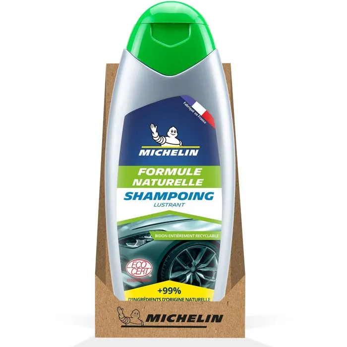 Michelin Shampooing lustrant auto 500 ml - Formule Naturelle écocertifiée - Pour peintures vernies, métallisées ou nacrées - Nettoie, dégraisse et redonne l'éclat