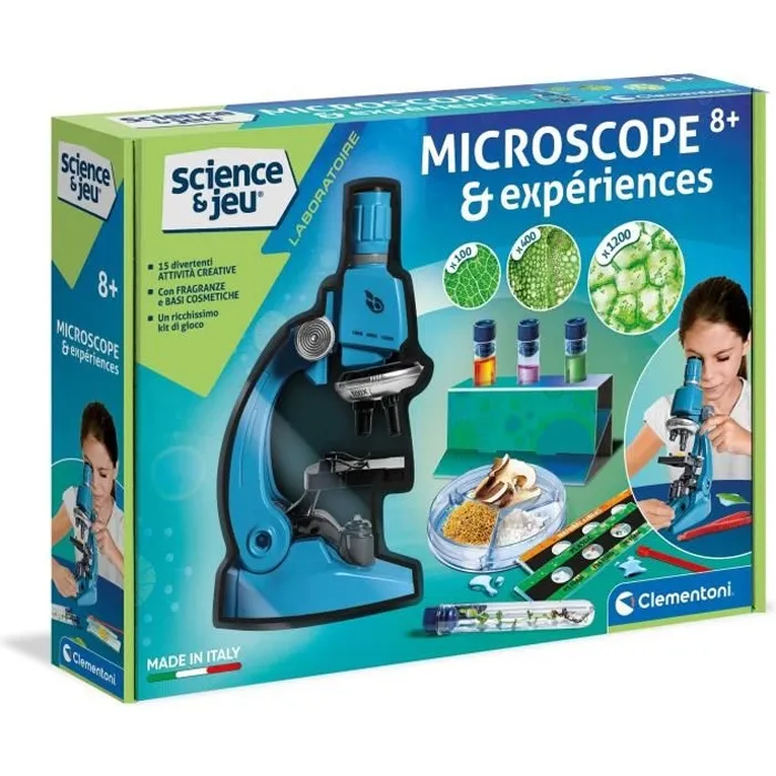 Clementoni Sciences et Jeu - Super Microscope Professionnel avec Lumière LED, Grossissement 1200x, 50 Expériences - Kit scientifique pour enfants 8 ans et plus Clementoni Sciences et Jeu - Super Microscope Professionnel avec Lumière LED, Grossissement 1200x, 50 Expériences - Kit scientifique pour enfants 8 ans et plus