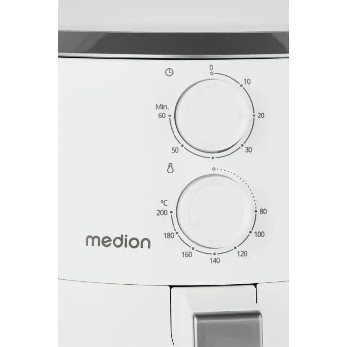 Medion MD13020 Friteuse à air chaud Airfryer 4.7 L 1500 Watts Minuterie 60 min Température 80-200°C Blanc