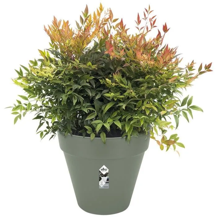 Elho Pot de fleurs rond Loft Urban, vert, Ø38,5 x H35,3 cm, réservoir d'eau intégré et roulettes, pour balcon, jardin ou terrasse
