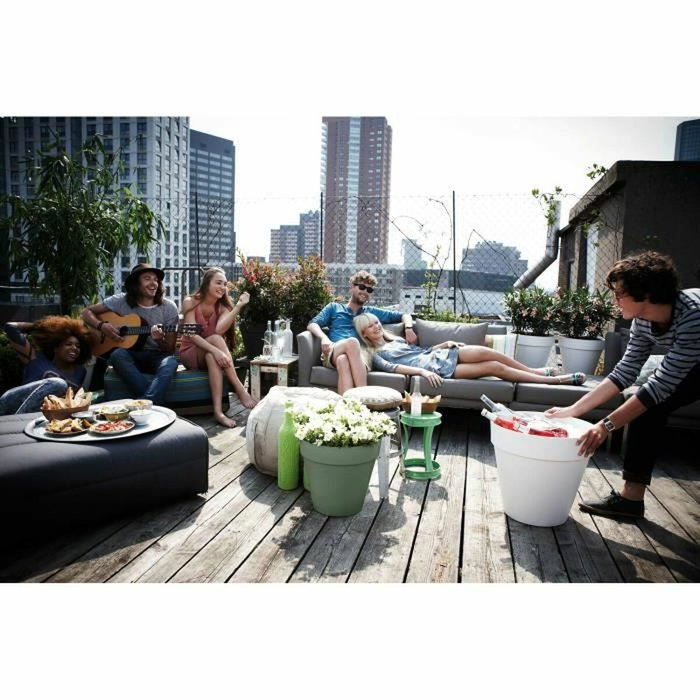 Elho Pot de fleurs Loft Urban Rond Vert avec roulettes