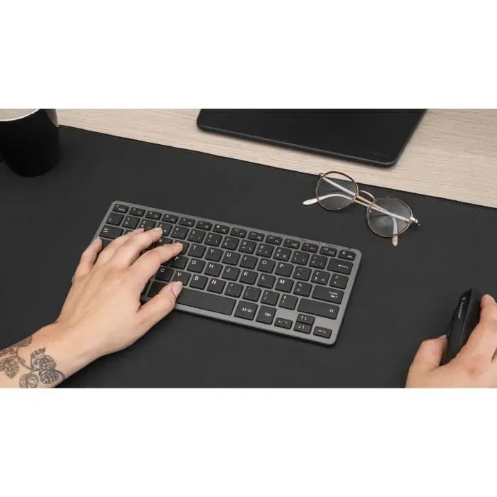 Bluestork MINI R Clavier Sans Fil Compact Rechargeable avec Touches Multimédias, Silencieux, Design Gris/Noir