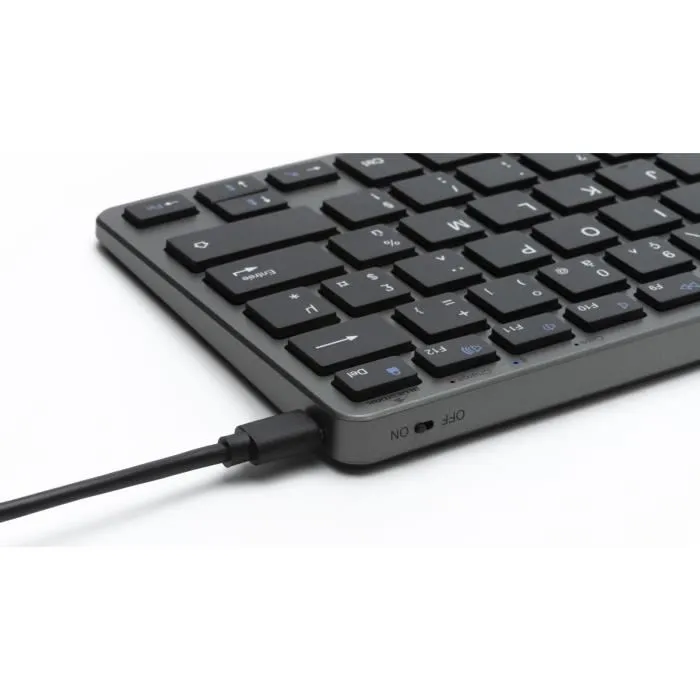 Bluestork MINI R Clavier Sans Fil Compact Rechargeable avec Touches Multimédias, Silencieux, Design Gris/Noir