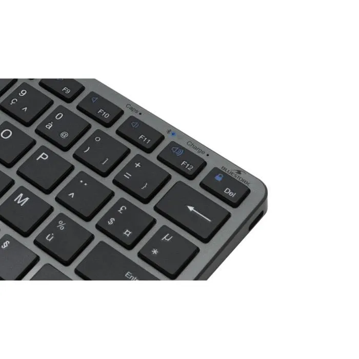 Bluestork MINI R Clavier Sans Fil Compact Rechargeable avec Touches Multimédias, Silencieux, Design Gris/Noir