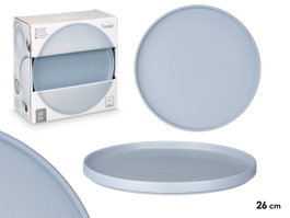 VESSIA Plat plat lisse bleu 26 cm en céramique