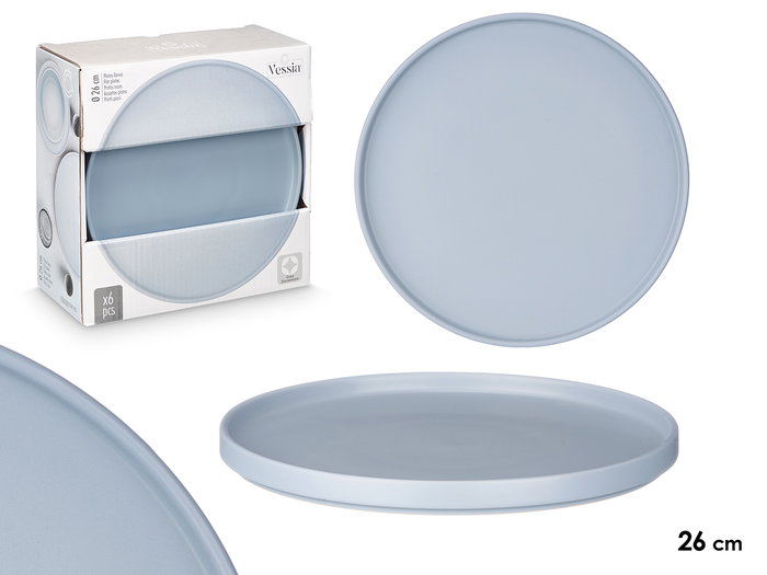 Vessia Assiette Plate 26 cm Lisse Bleu Céramique (Set de 12) Vessia Assiette Plate 26 cm Lisse Bleu Céramique (Set de 12)