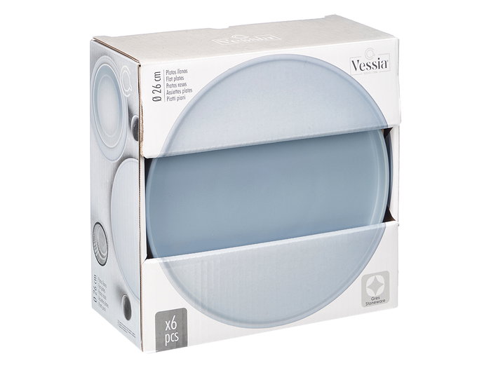 Vessia Assiette Plate 26 cm Lisse Bleu Céramique (Set de 12) Vessia Assiette Plate 26 cm Lisse Bleu Céramique (Set de 12)