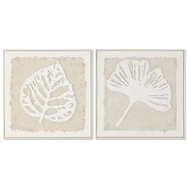 Toile Home ESPRIT Blanc Beige Feuille d'une plante Cottage 62,5 X 3,5 X 62,5 CM (2 Unités)