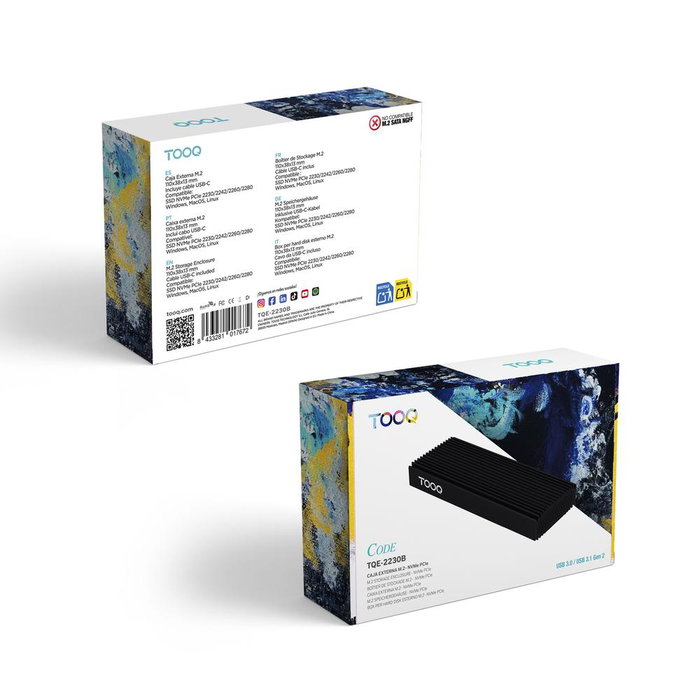 Tooq Carcasse pour SSD M.2 NVMe PCIe TQE - 2230B, USB Type C, Noir