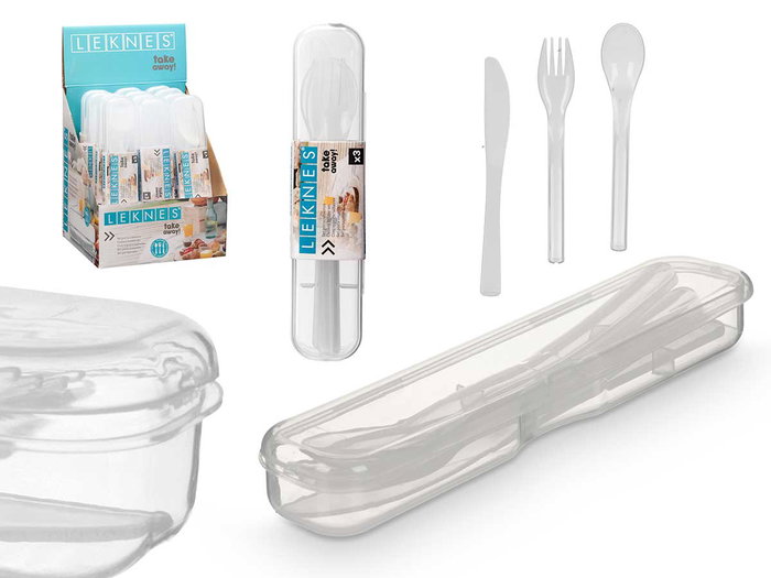 Leknes Set de 20 couverts transparents en plastique PP/PS avec porte-couverts 20x3x4.5 cm (Set de 24) Leknes Set de 20 couverts transparents en plastique PP/PS avec porte-couverts 20x3x4.5 cm (Set de 24)