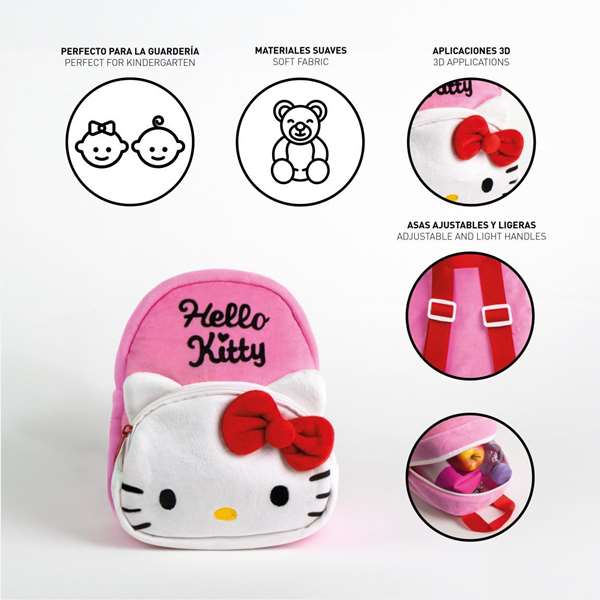 Hello Kitty Sac à dos de crèche personnage premium 18 x 22 x 4 cm pour enfant dès 3 ans - Rose