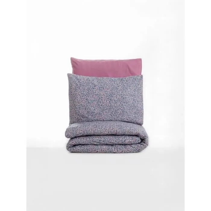 Parure de lit 4 pièces, housse de couette 220 x 240 cm + 2 taies d'oreiller 60 x 60 cm, 100% coton renforcé, rose poussiéreux et violet