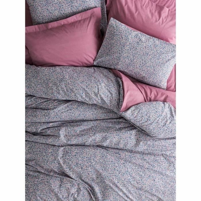 BigBuy Home Parure de couette en coton renforcé à pois, Rose poussiéreux et Violet, 220 x 240 cm