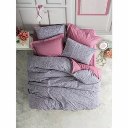BigBuy Home Parure de couette en coton renforcé à pois, Rose poussiéreux et Violet, 220 x 240 cm