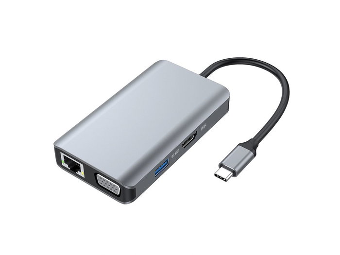 Conceptronic DONN21G Station d'accueil 7 en 1 USB-C Hub HDMI VGA LAN USB 3.0 PD 100W 4K