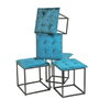GO GIFT Jeu de tabourets Transformer Bleu Velours Acier 50 x 50 x 50 cm Pouf 5 en 1 5 Unités