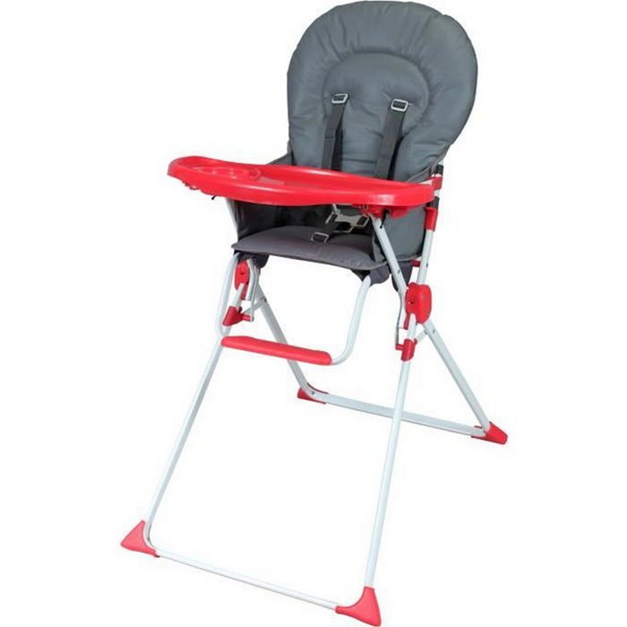 Bambisol Chaise haute fixe Gris et rouge en PVC avec tablette réglable Bambisol Chaise haute fixe Gris et rouge en PVC avec tablette réglable